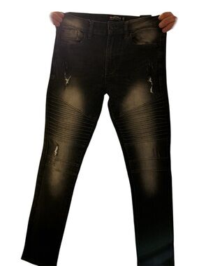 South Pole Black Skinny Jeans with Ribbed Knee Panels